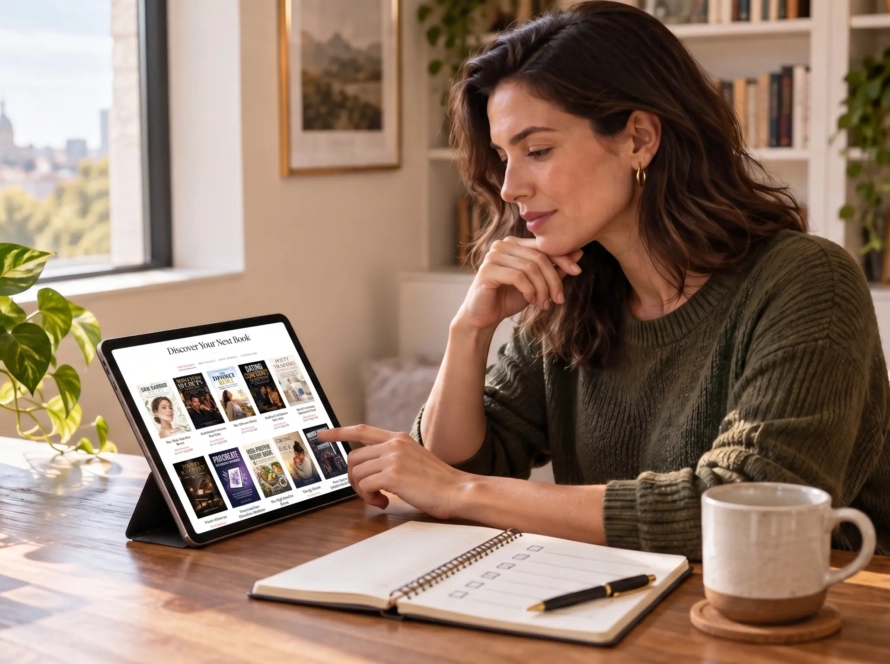 Woman choosing the right ebook for her personal goals on a tablet
